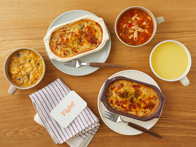 野菜が摂れるスープとグラタンのセット