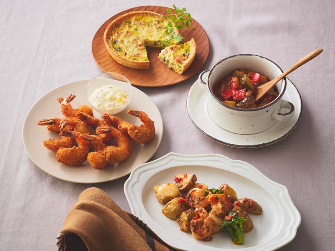 帆立と海老のハーブグリル＆3種デリセット