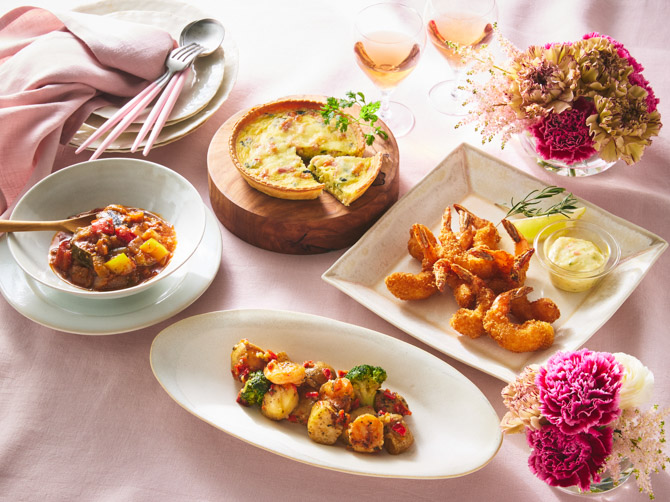 【母の日限定スリーブ付き】帆立と海老のハーブグリル＆3種デリセット ＜4パック＞