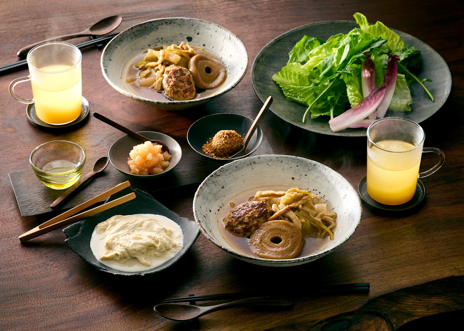 しょうが酒と愉しむ京湯葉とつくねのさらだ椀