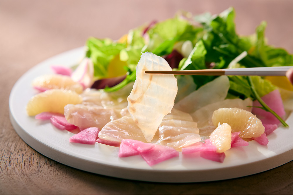 ゆず酒と愉しむ昆布〆ひらめの和さらだ海老しんじょう椀付き