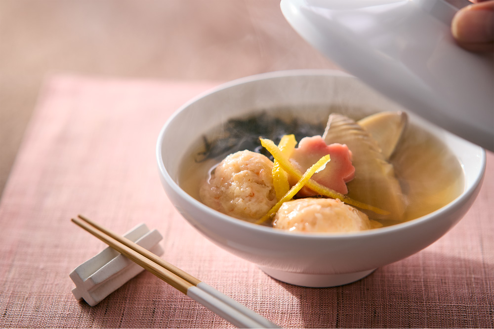 ゆず酒と愉しむ昆布〆ひらめの和さらだ海老しんじょう椀付き