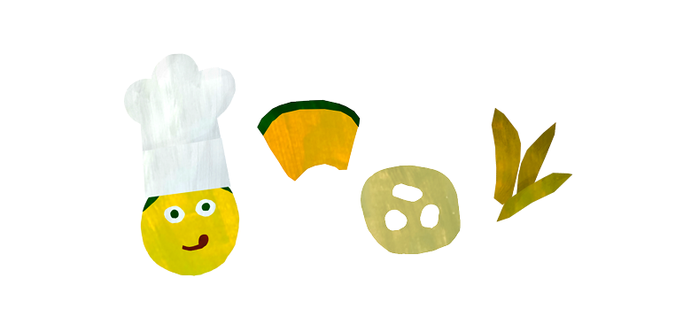 シェフと野菜三種のイラスト