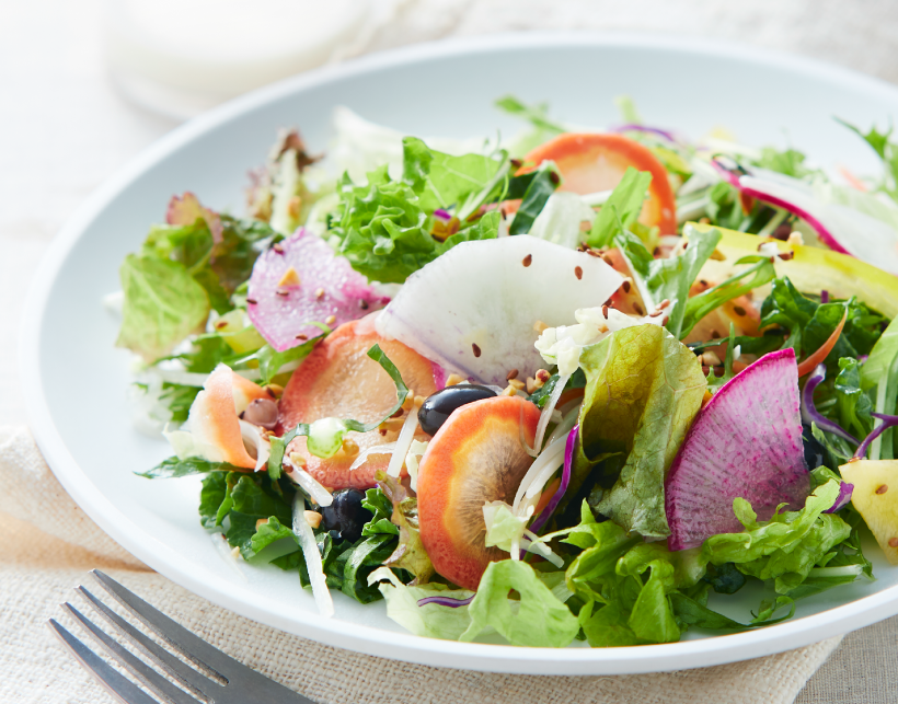 京野菜入り 緑の30品目サラダ 和風ガーリックドレッシング または 塩麹と千鳥酢のドレッシング