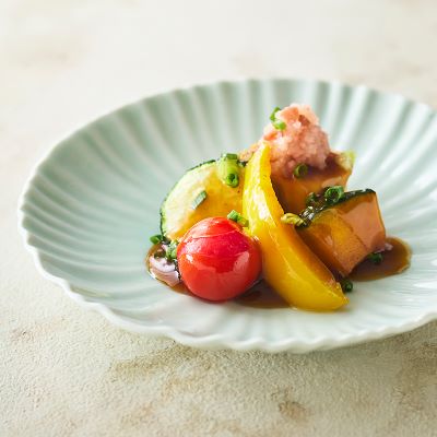 夏野菜と豆腐の揚げだし 梅おろし添え